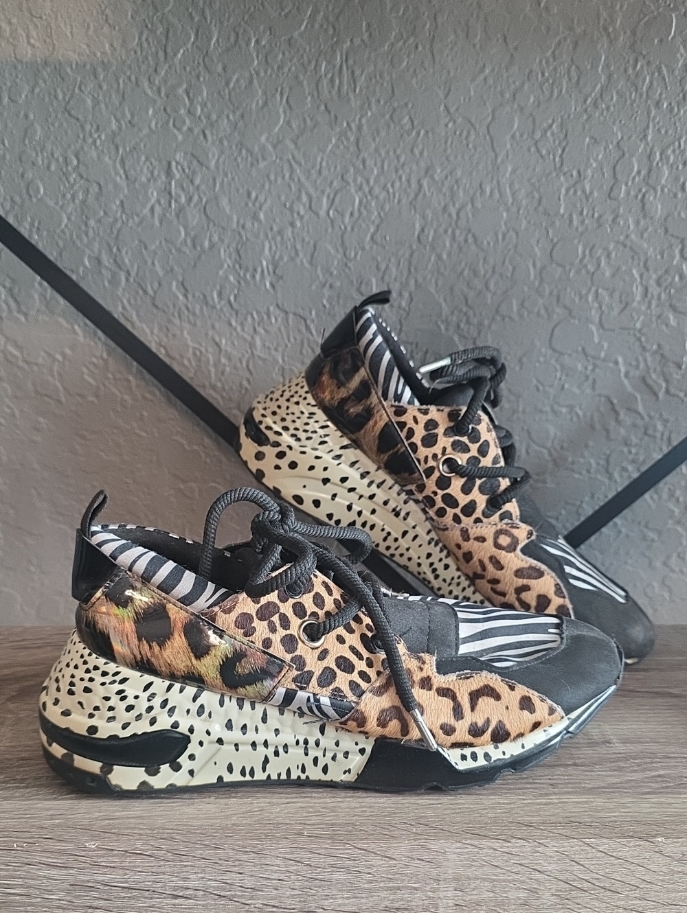 Steve Madden Black and White Animal Print Platform Sneakers